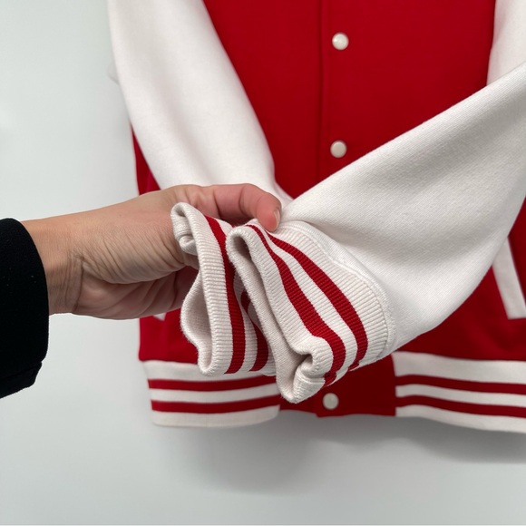 Paperjunkie Varsity Letterman Jacket Men Medium White Red Unisex - Picture 6 of 13